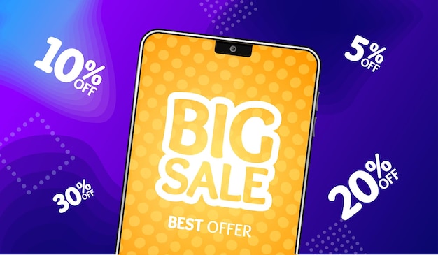 Realistic Detailed 3d Phone Big Sale Banner Concept Ad Poster Card for Promotion and Marketing Vector illustration