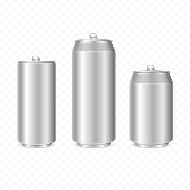 Realistic Detailed 3d Steel Can Set Isolated on a White Background Vector illustration of Blank Metallic Cans