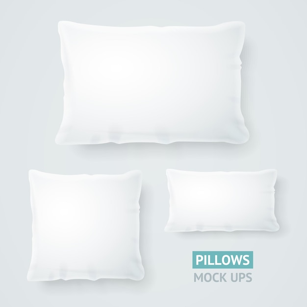 Realistic Detailed 3d Template Blank White Pillow Mock Up Set Vector