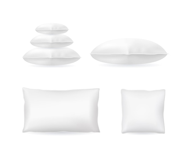 Vector realistic detailed 3d template blank white pillow mock up set vector