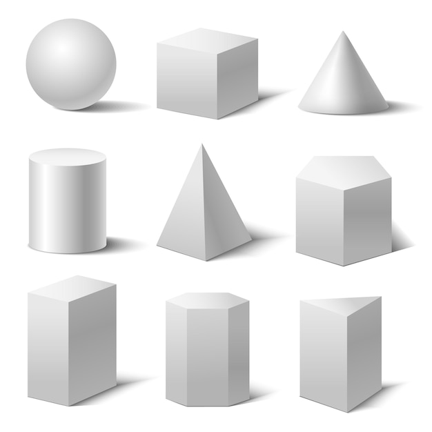 Realistic Detailed 3d White Basic Shapes Set Vector