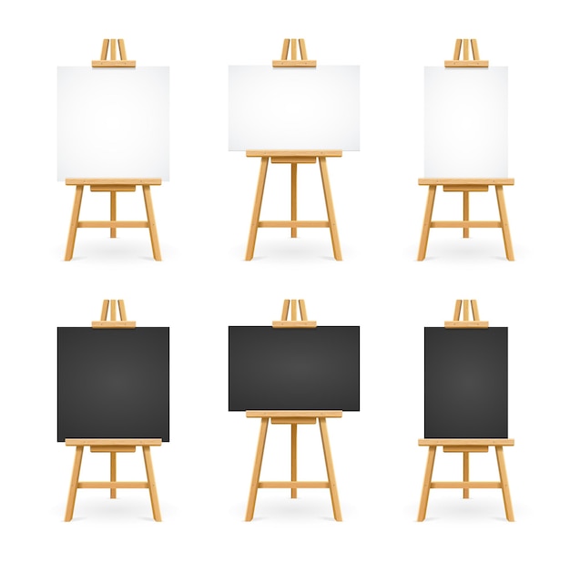 Realistic Detailed 3d White and Black Blank Easel Template Mockup Set Vector