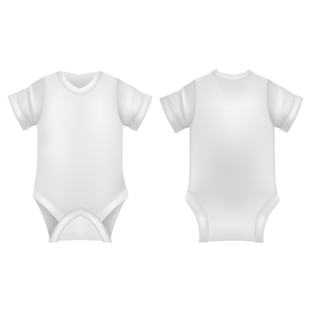 Vector realistic detailed 3d white blank baby bodysuit template mockup set vector