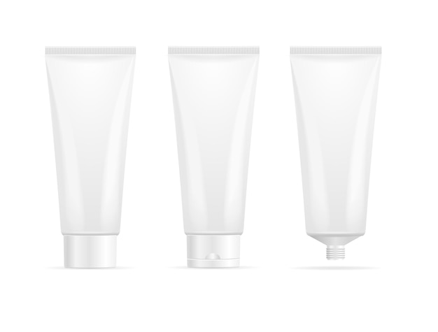 Realistic Detailed 3d White Blank Tube Cream Template Mockup Set Vector