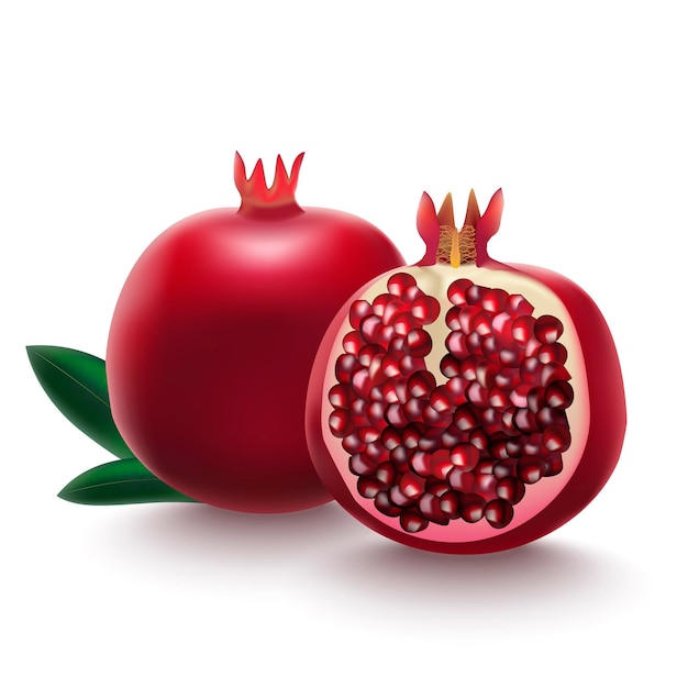 Realistic Detailed 3d Whole Pomegranate with Half Vector