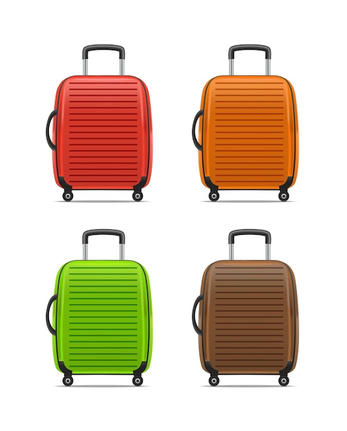 Realistic Detailed Color Case or Suitcase with Handle Set Isolated on a White Background Symbol of Tourism Vector illustration