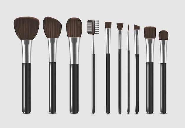 Realistic Detailed Cosmetic Brushes Narrow Set Vector