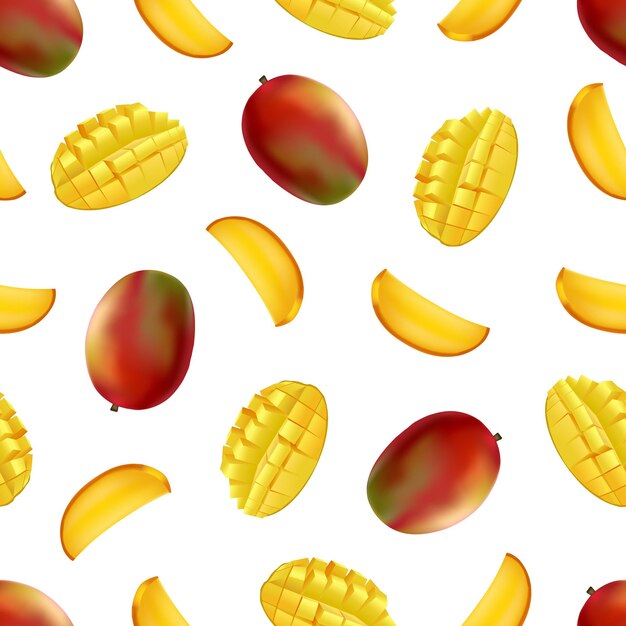 Realistic Detailed Fruit Mango Seamless Pattern Background Vector