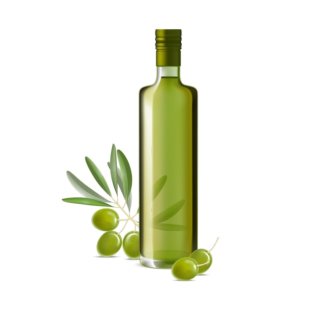 Realistic Detailed Olive Oil Glass Bottle Vector