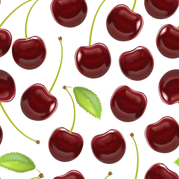 Realistic Detailed Ripe Red Berry Cherry Background Pattern Vector