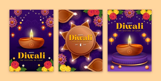 Vector realistic diwali greeting cards collection