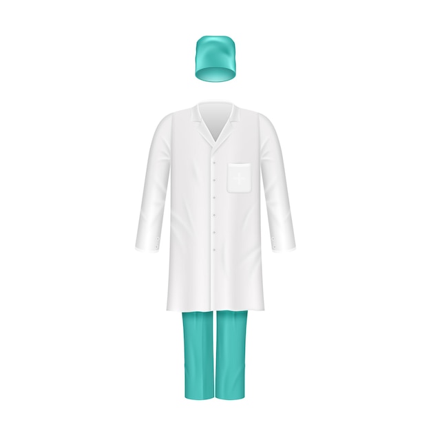 Vector realistic doctor coat clothes medical laboratory uniform hat robe trousers lab worker clothing