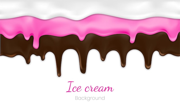 Vector realistic drip ice cream or frozen yogurt on white background syrup sweet liquid splashes glossy