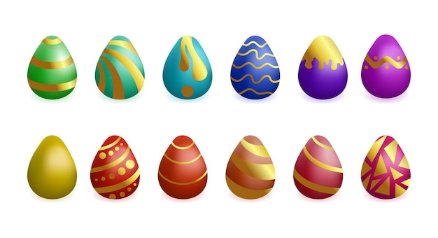 Realistic Easter eggs with golden patterns vector illustration