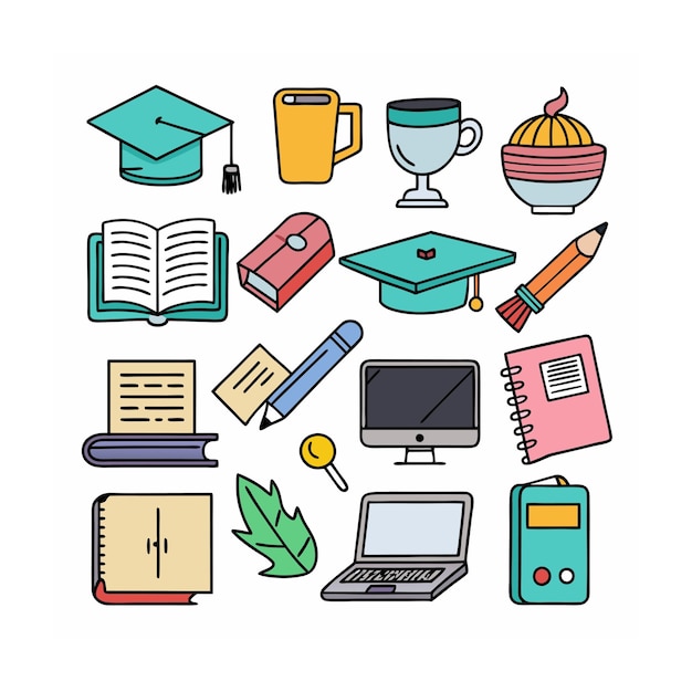 Realistic education and learning icons set