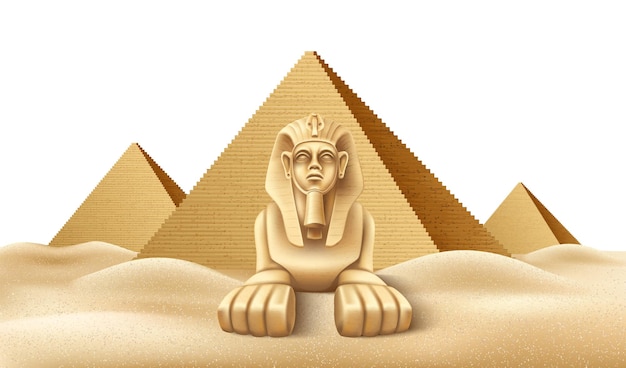 Realistic Egypt pyramids with sphinx Famous African landmark historical place in Giza