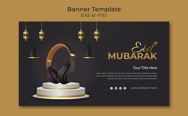 Realistic eid alfitr horizontal sale web banner