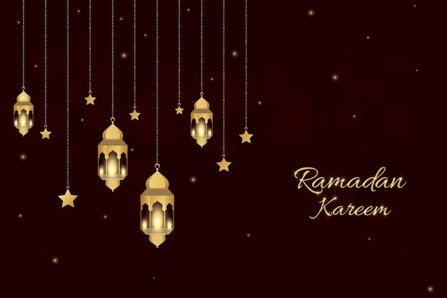 Realistic Eid Mubarak background with lanterns and stars