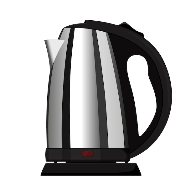 Realistic electric kettle made of metal isolated vector illustration on white background Teapot Electric kettle for home use in the kitchen For boiling water for tea or coffee Flat icon