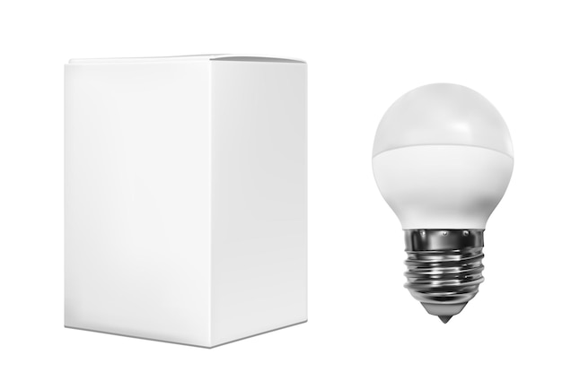 Realistic electric light bulb with white paper box