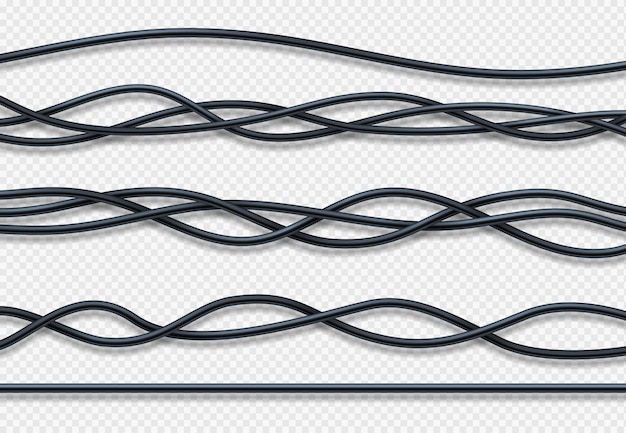 Realistic electrical wires, connection industrial cables vector set