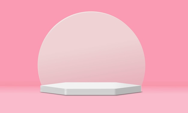 Realistic empty 3d podium on pink background