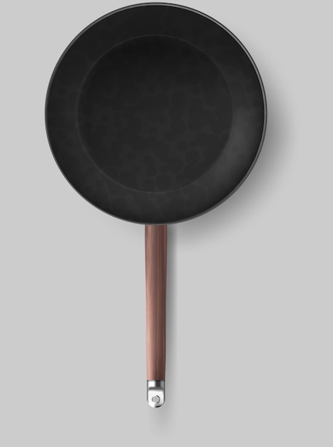 Realistic empty frying pans round shape with non-stick coating