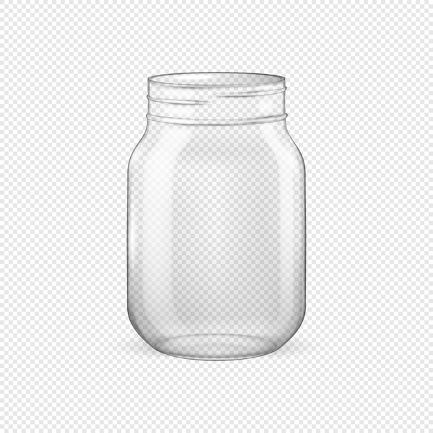 Vector realistic empty glass jar for canning and preserving without lid closeup isolated