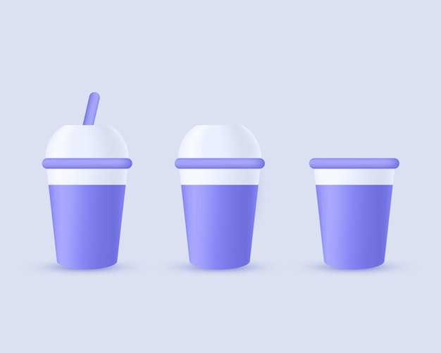 realistic empty plastic cups straw isolated on 3d