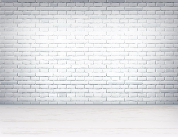 Realistic empty room interior with white brick wall