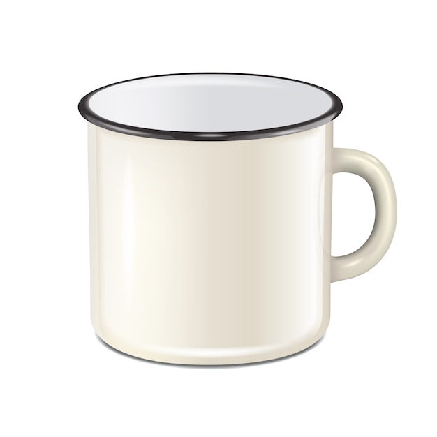 Vector realistic enamel metal white mug isolated