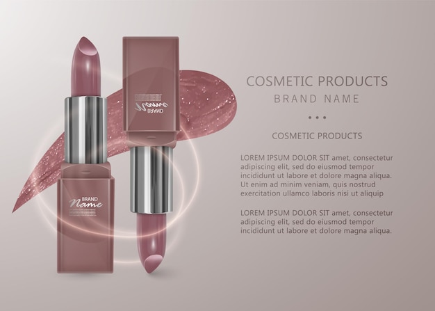 Vector realistic flesh-colored lipstick. 3d illustration, trendy cosmetic design