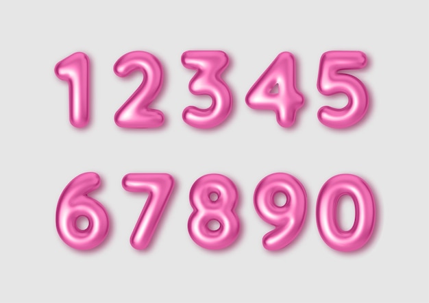 Realistic font color pink numbers. Number in the form of metal balloons