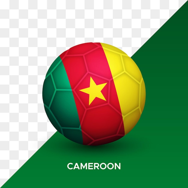 Realistic football soccer ball mockup with cameroon flag 3d vector illustration isolated