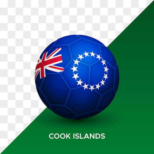 Realistic football soccer ball mockup with cook islands flag 3d vector illustration isolated