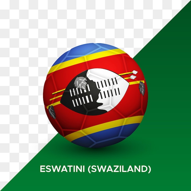 Realistic football soccer ball mockup with eswatini swaziland flag 3d vector illustration isolated