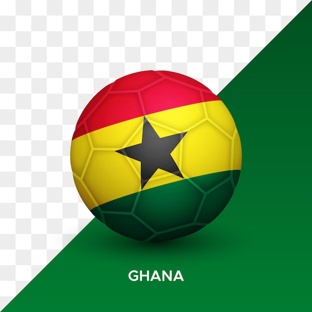 Realistic football soccer ball mockup with ghana flag 3d vector illustration isolated