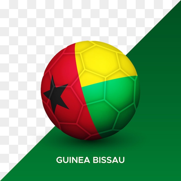 Realistic football soccer ball mockup with guinea bissau flag 3d vector illustration isolated