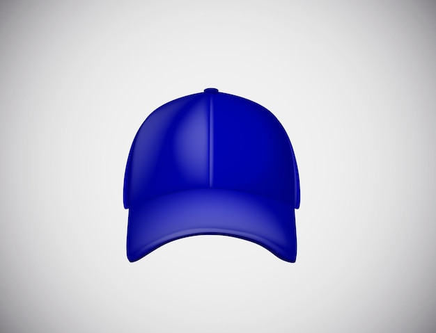 Realistic front view blue baseball cap isolated on white background vector illustration