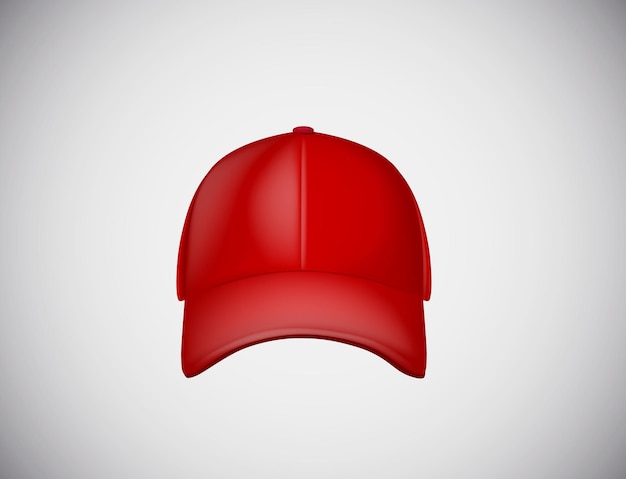 Realistic front view red baseball cap isolated on white background vector illustration