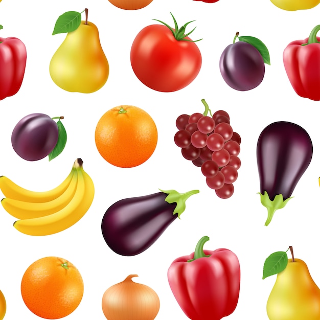  realistic fruits and berries pattern or background 