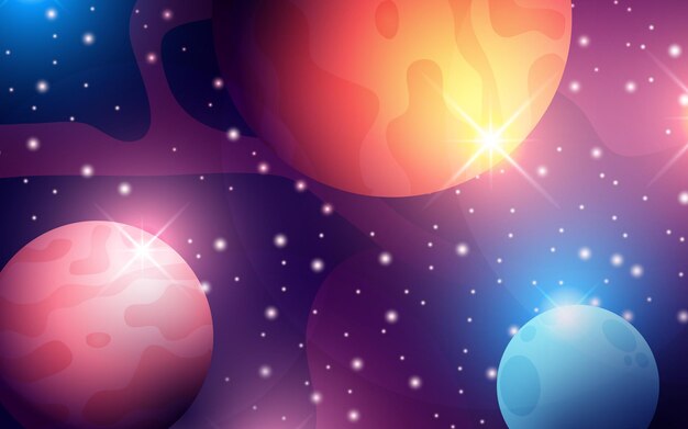 Vector realistic galaxy background with colorful planets