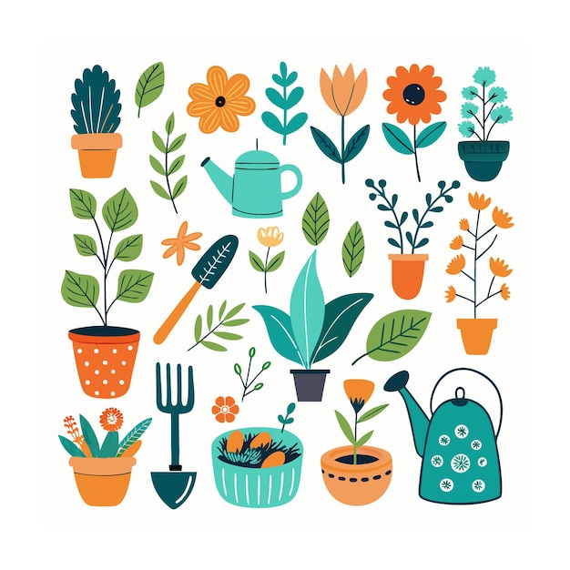 Realistic Gardening and Plants Different Icons Set