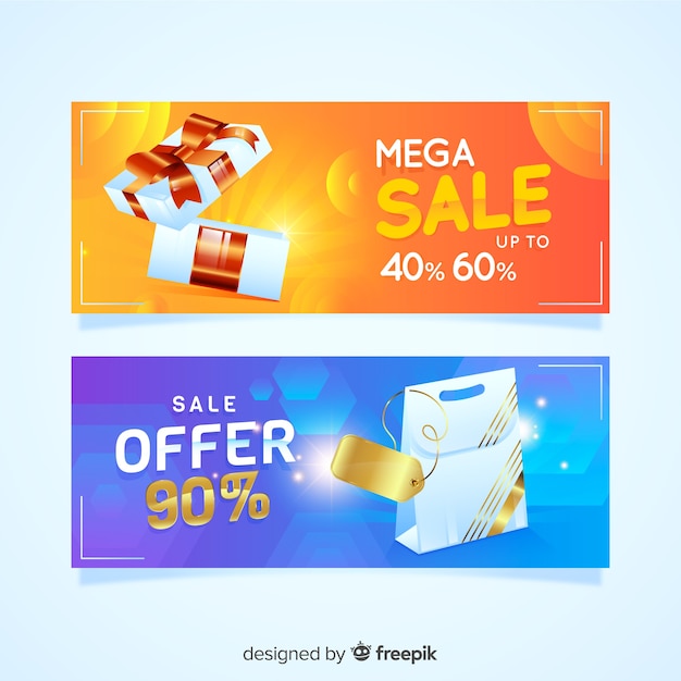 Realistic geometric sale banner collection