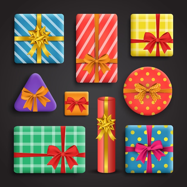 Realistic gift box collection pack design vector