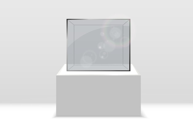 Vector realistic glass box or container on a white stand