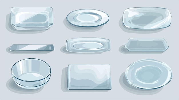 Vector realistic glass plates collection elements for design