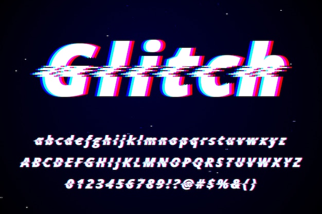 Realistic glitch font alphabet