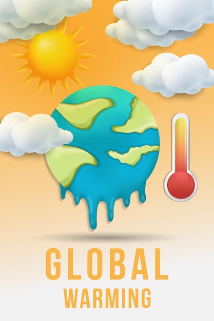 Realistic global warming vertical poster banner illustration