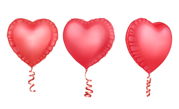 Realistic glossy balloons of pink color Balloons with shape of hearts Decorative element for party